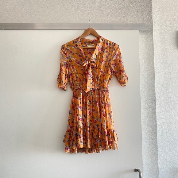 NWOT Nicholas Ruffle Mini Dress in Honey Multi Size 2 - Picture 5 of 8